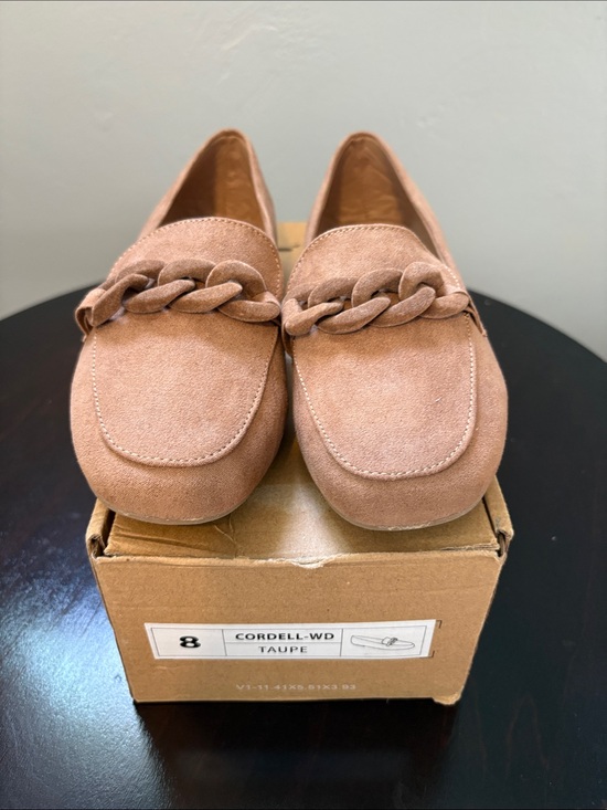 Journee Collection Shoes - NWT Box Journee Collection Taupe Suede Loafers with Braided Chain - Size 8